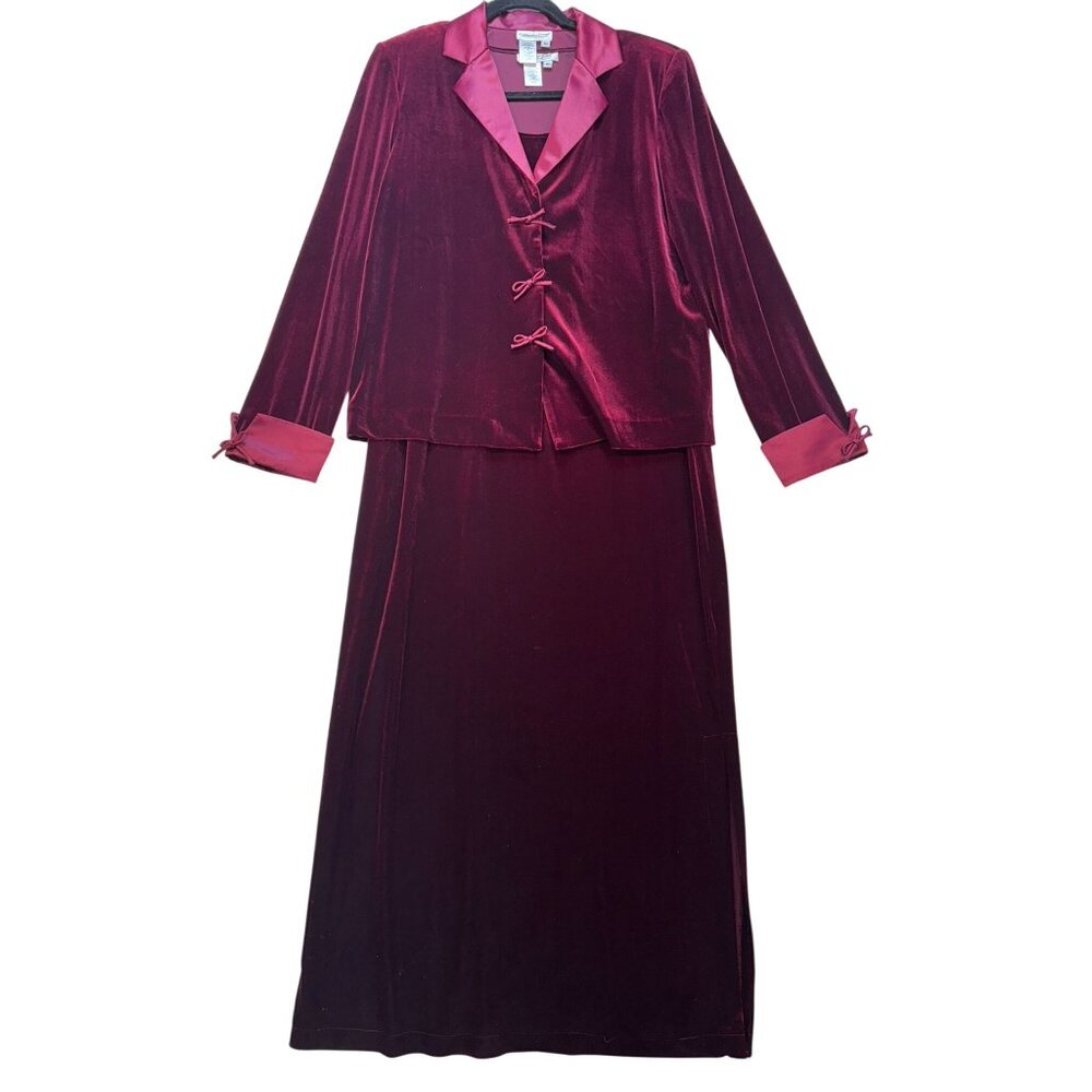 Vintage Coldwater Creek Womens 2-Piece Jacket Skirt Set Size 10 Burgundy Velvet